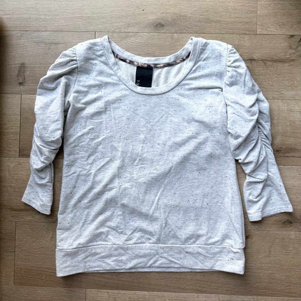 Anthropologie Dolan Pullover T-shirt Sweatshirt Gray Speckle Marled 3/4 Sleeve S